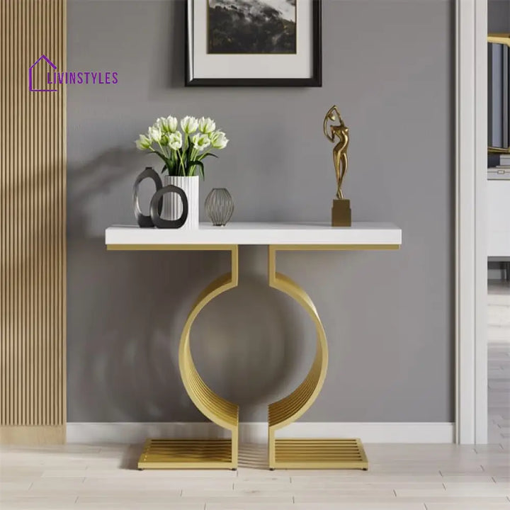 John Marble Console Table In Stainless Steel Pvd Coated