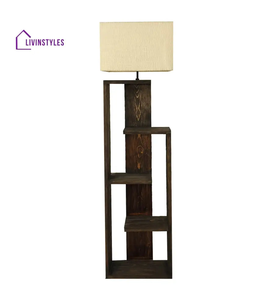 Jordan Wooden Floor Lamp With Brown Base And Jute Fabric Lampshade Lamps