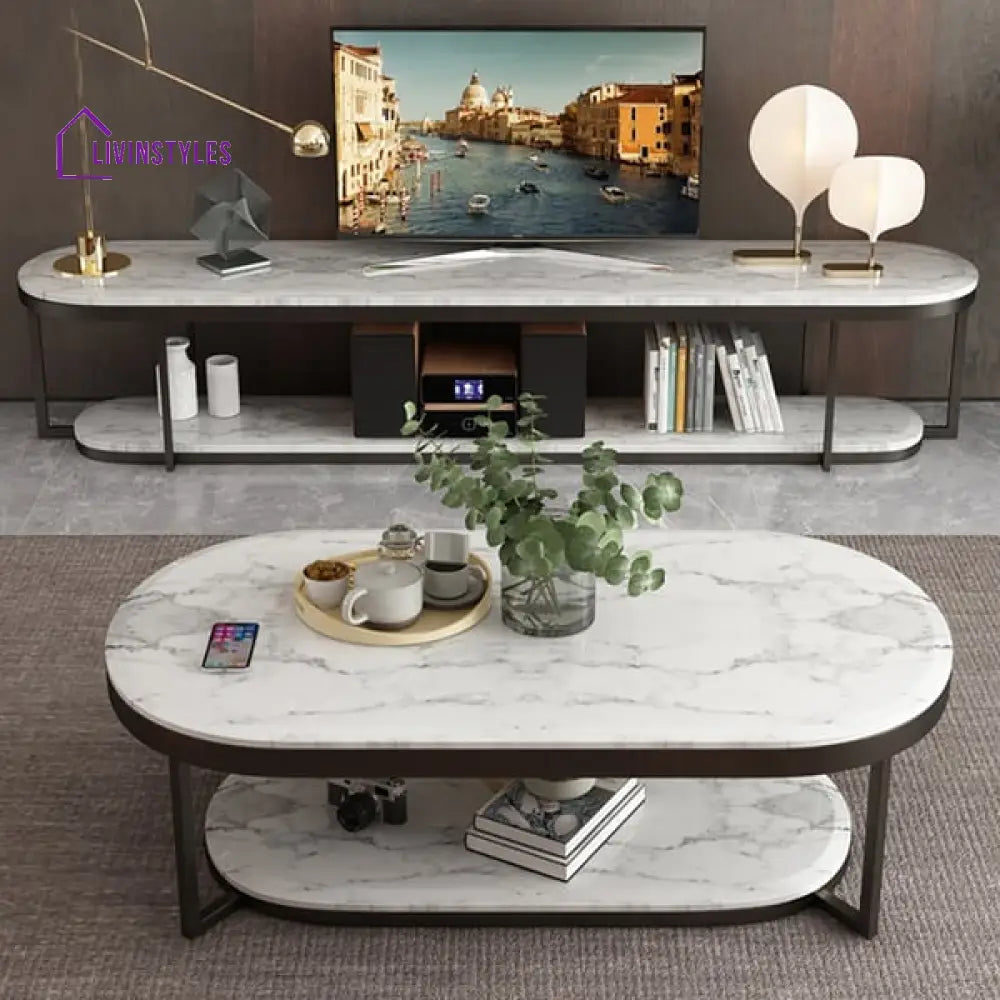 Joseph Stainless Steel With Pvd Coated And Marble Top Coffee Table