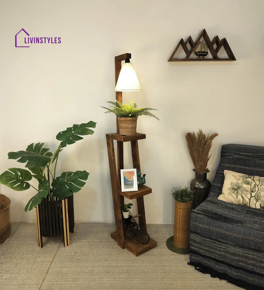 Julia Wooden Floor Lamp With Brown Base And Jute Fabric Lampshade Lamps