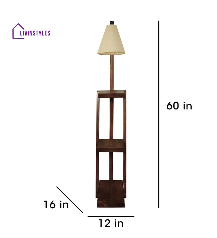 Julia Wooden Floor Lamp With Brown Base And Jute Fabric Lampshade Lamps