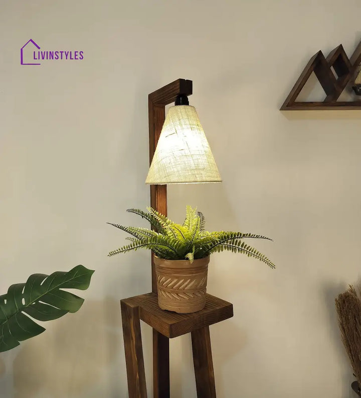 Julia Wooden Floor Lamp With Brown Base And Jute Fabric Lampshade Lamps