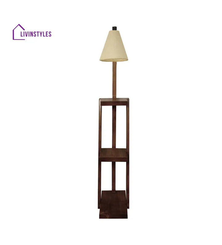 Julia Wooden Floor Lamp With Brown Base And Jute Fabric Lampshade Lamps