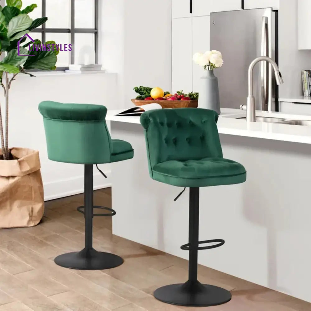 Green Color Cellan Swiel Adjustable Bar Stool Set Of-2