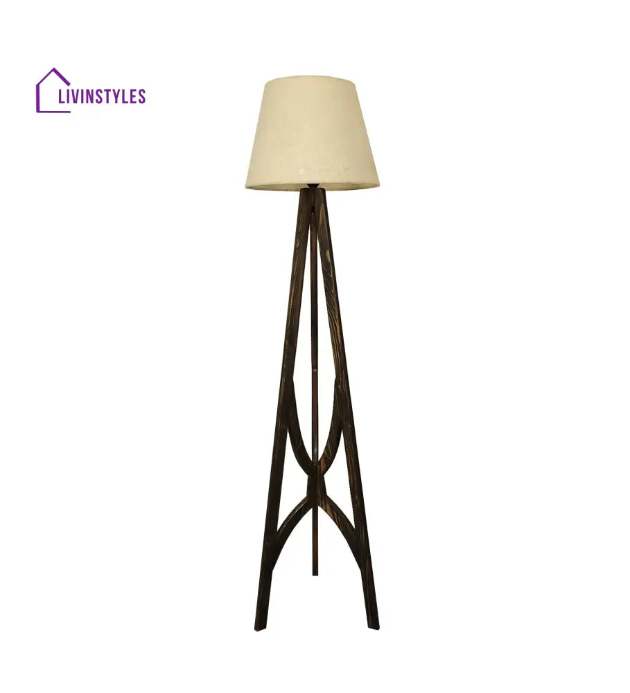 Julius Wooden Floor Lamp With Brown Base And Jute Fabric Lampshade Lamps