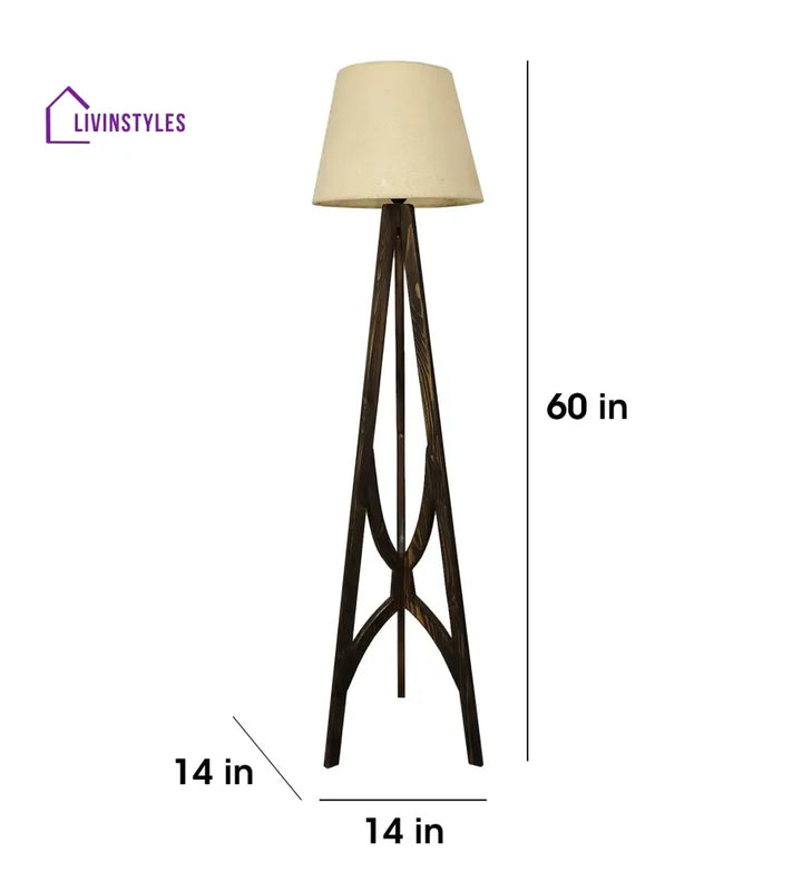 Julius Wooden Floor Lamp With Brown Base And Jute Fabric Lampshade Lamps