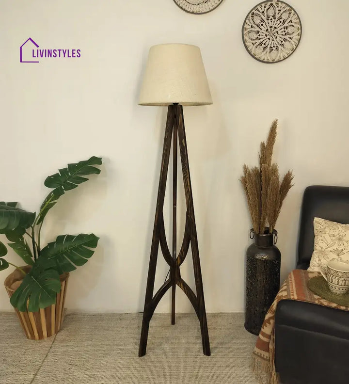 Julius Wooden Floor Lamp With Brown Base And Jute Fabric Lampshade Lamps