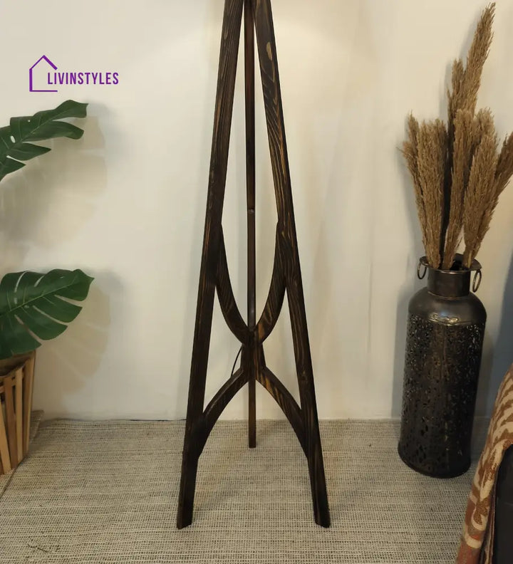 Julius Wooden Floor Lamp With Brown Base And Jute Fabric Lampshade Lamps