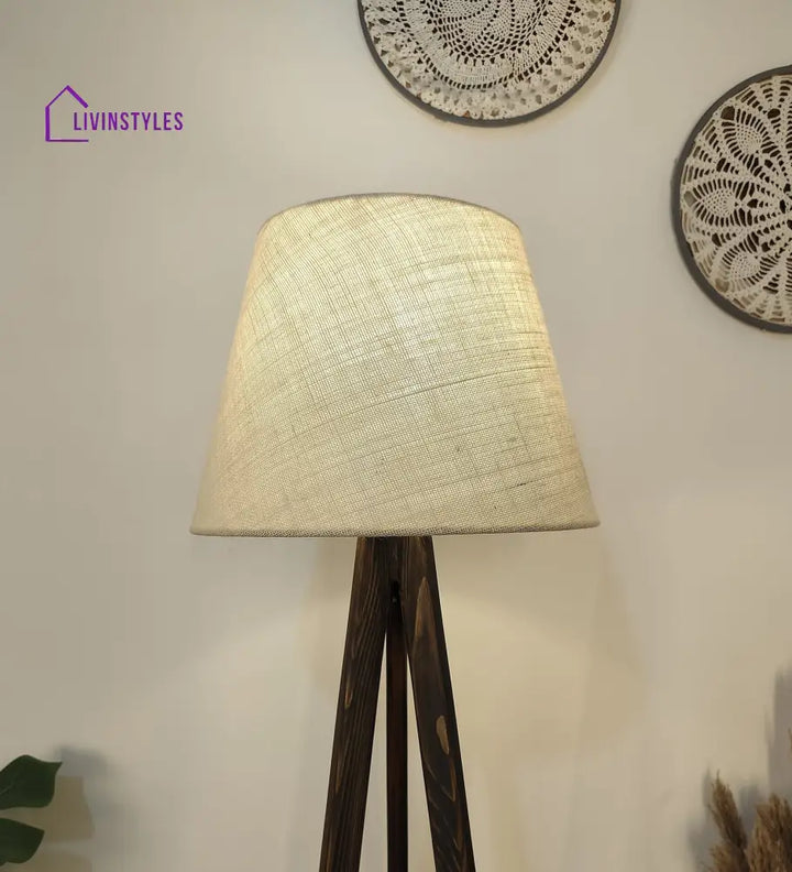 Julius Wooden Floor Lamp With Brown Base And Jute Fabric Lampshade Lamps