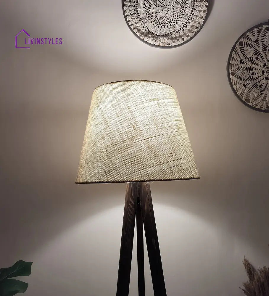 Julius Wooden Floor Lamp With Brown Base And Jute Fabric Lampshade Lamps