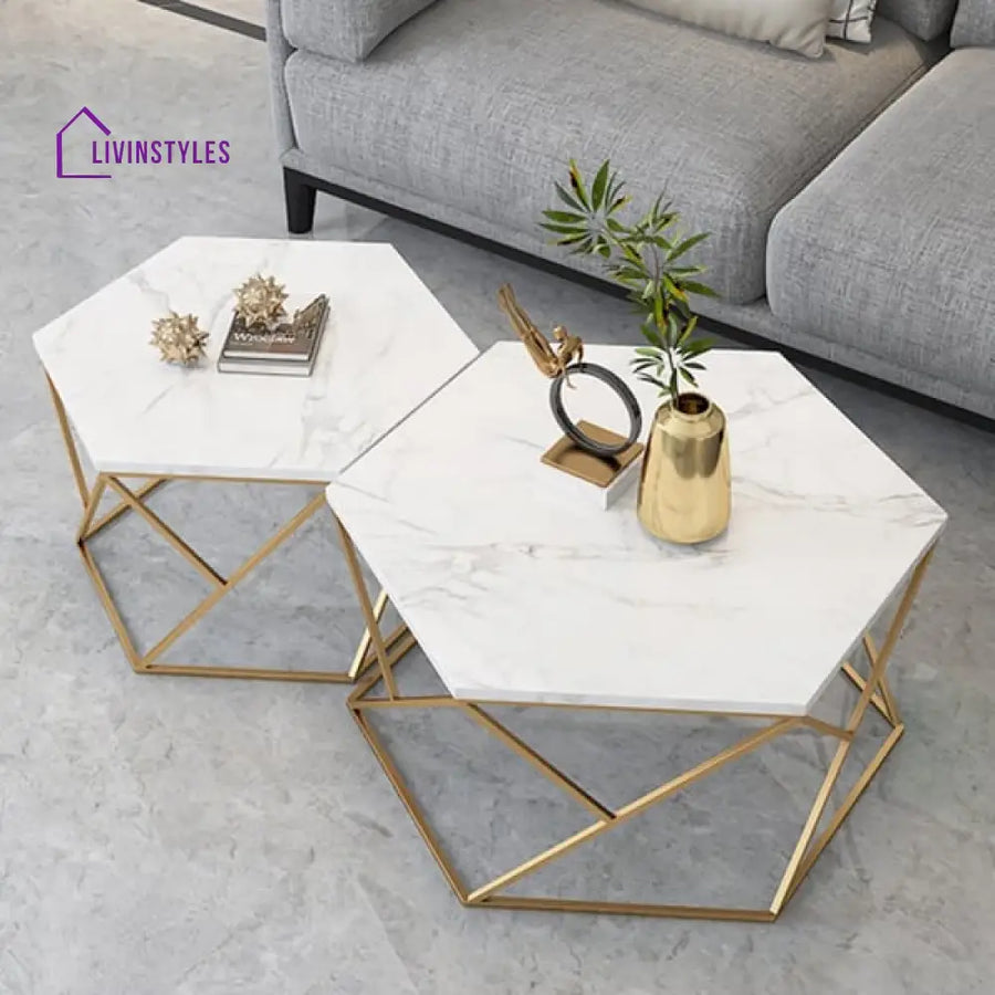 Juno Coffee Table Set With Marble Top Metal Frame Tables