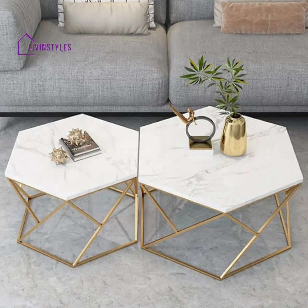 Juno Coffee Table Set With Marble Top Metal Frame Tables