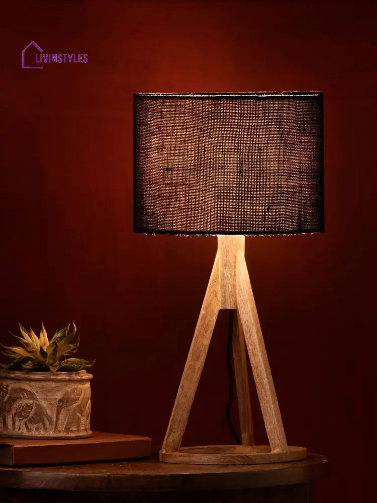 Jute Black Trio Wooden Lamp