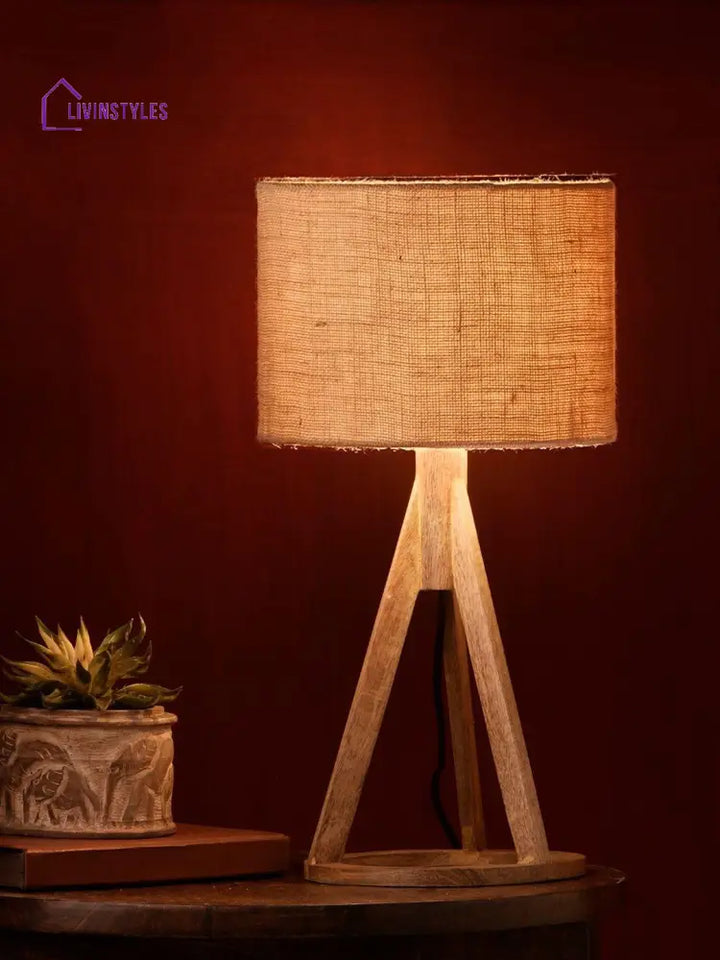 Jute Brown Trio Wooden Lamp