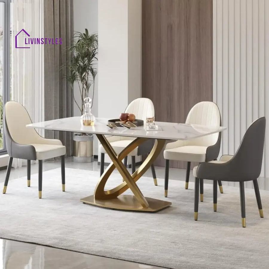 Kalpana Stainless Steel Pvd Coated 6 Seater Dining Table Set