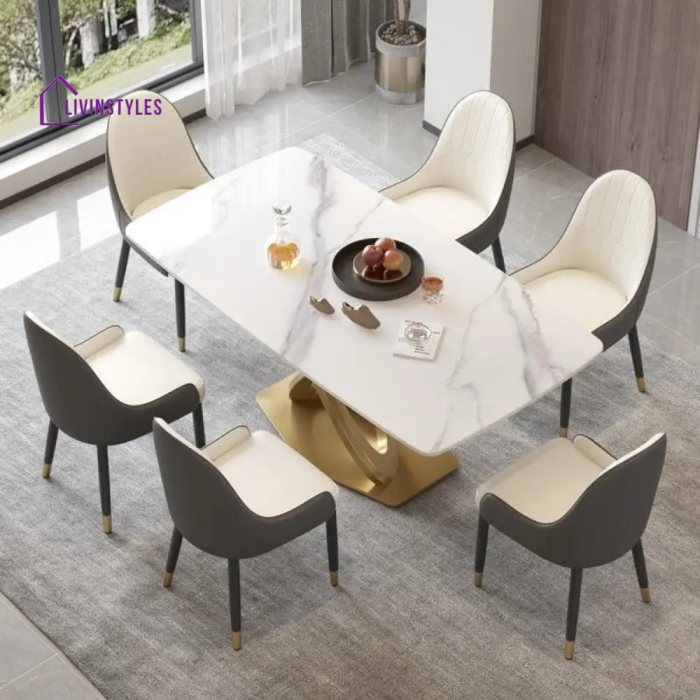 Kalpana Stainless Steel Pvd Coated 6 Seater Dining Table Set