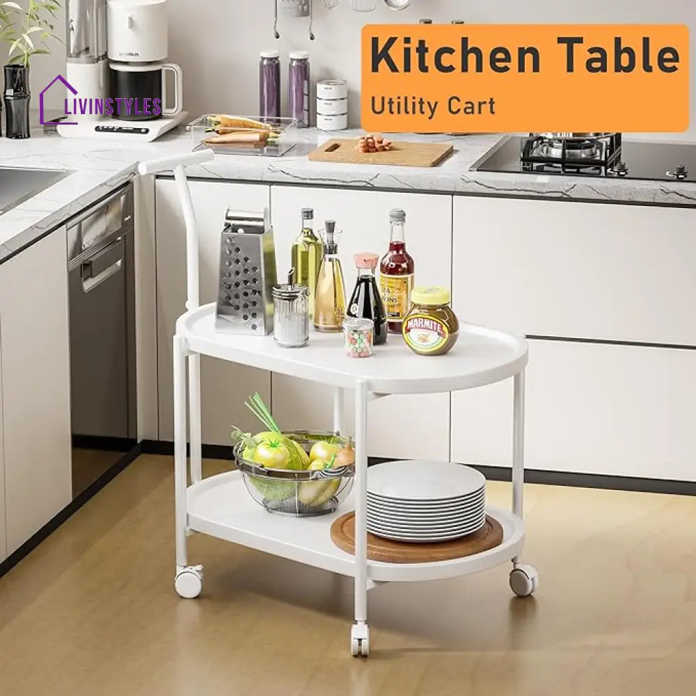 Karishma Metal White Kitchen Trolley