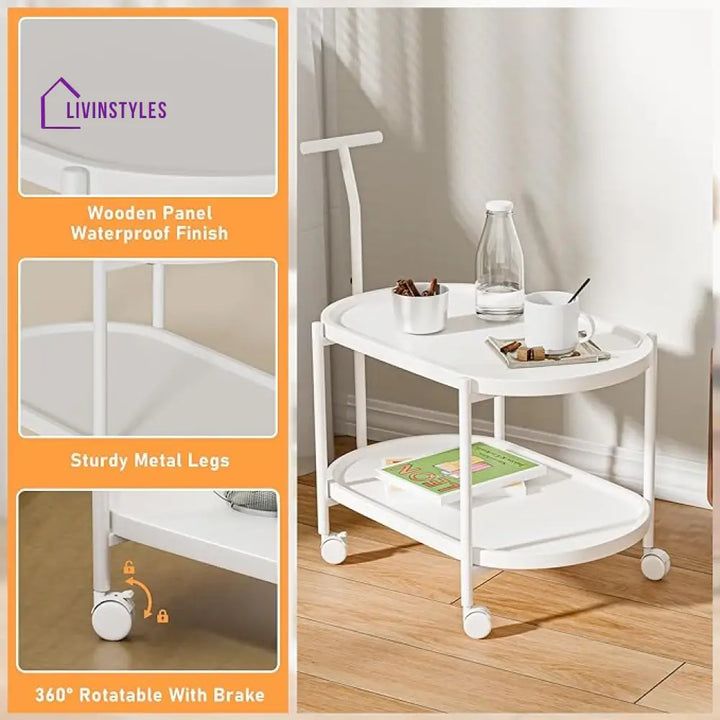 Karishma Metal White Kitchen Trolley