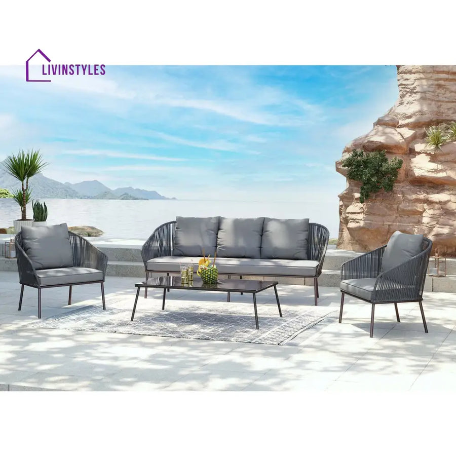 Karnika Outdoor Sofa Set 3 Seater 2 Single And 1 Center Table (Dark Grey)