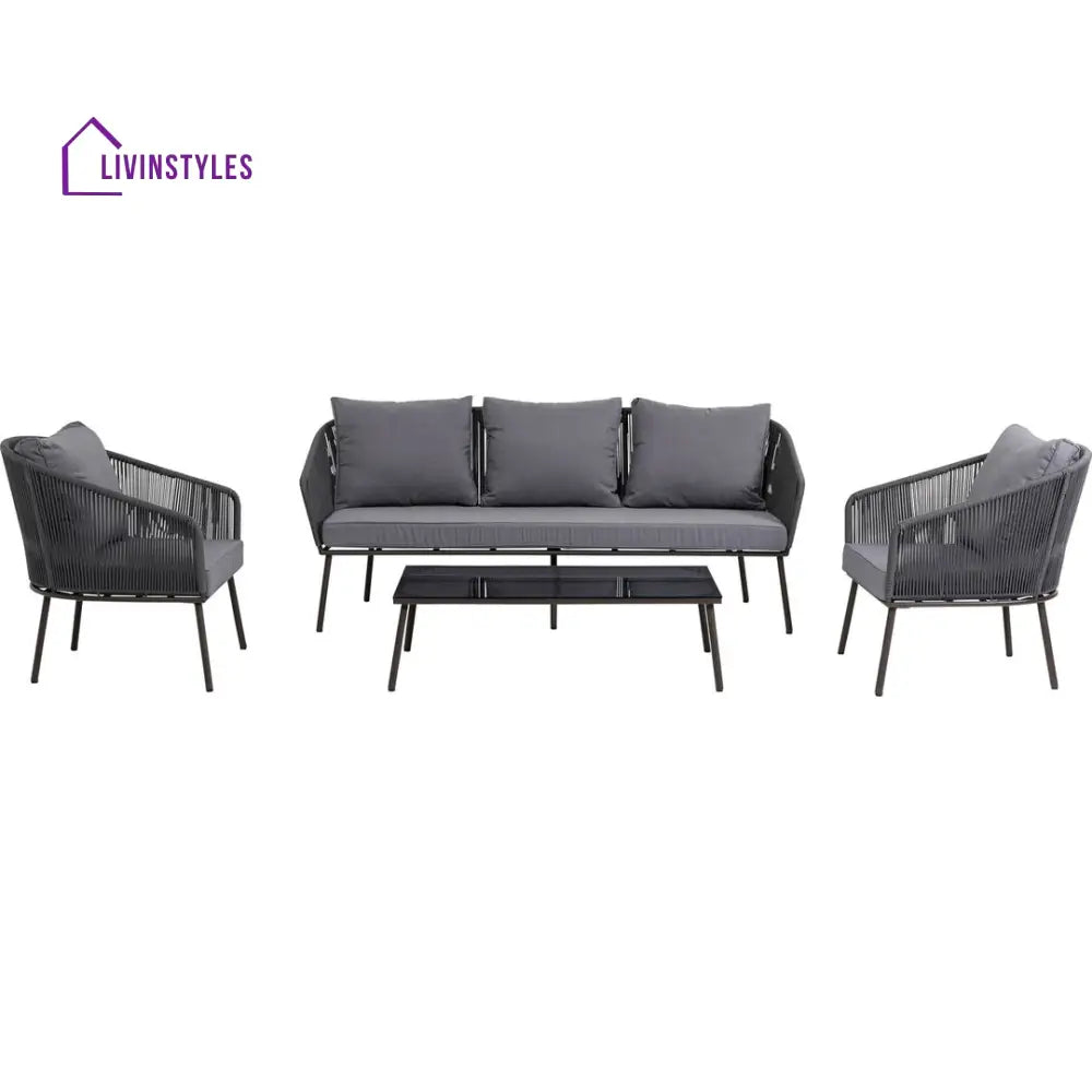 Karnika Outdoor Sofa Set 3 Seater 2 Single And 1 Center Table (Dark Grey)