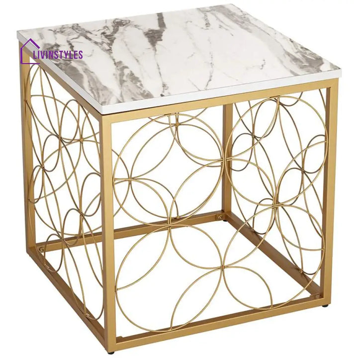 Karthik Metal Small Side Table For Living Room - Marble Top