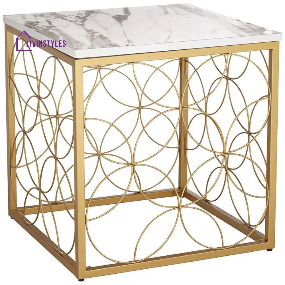 Karthik Metal Small Side Table For Living Room - Marble Top