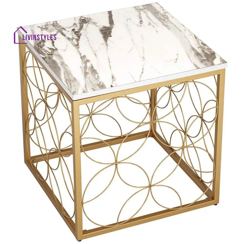 Karthik Metal Small Side Table For Living Room - Marble Top