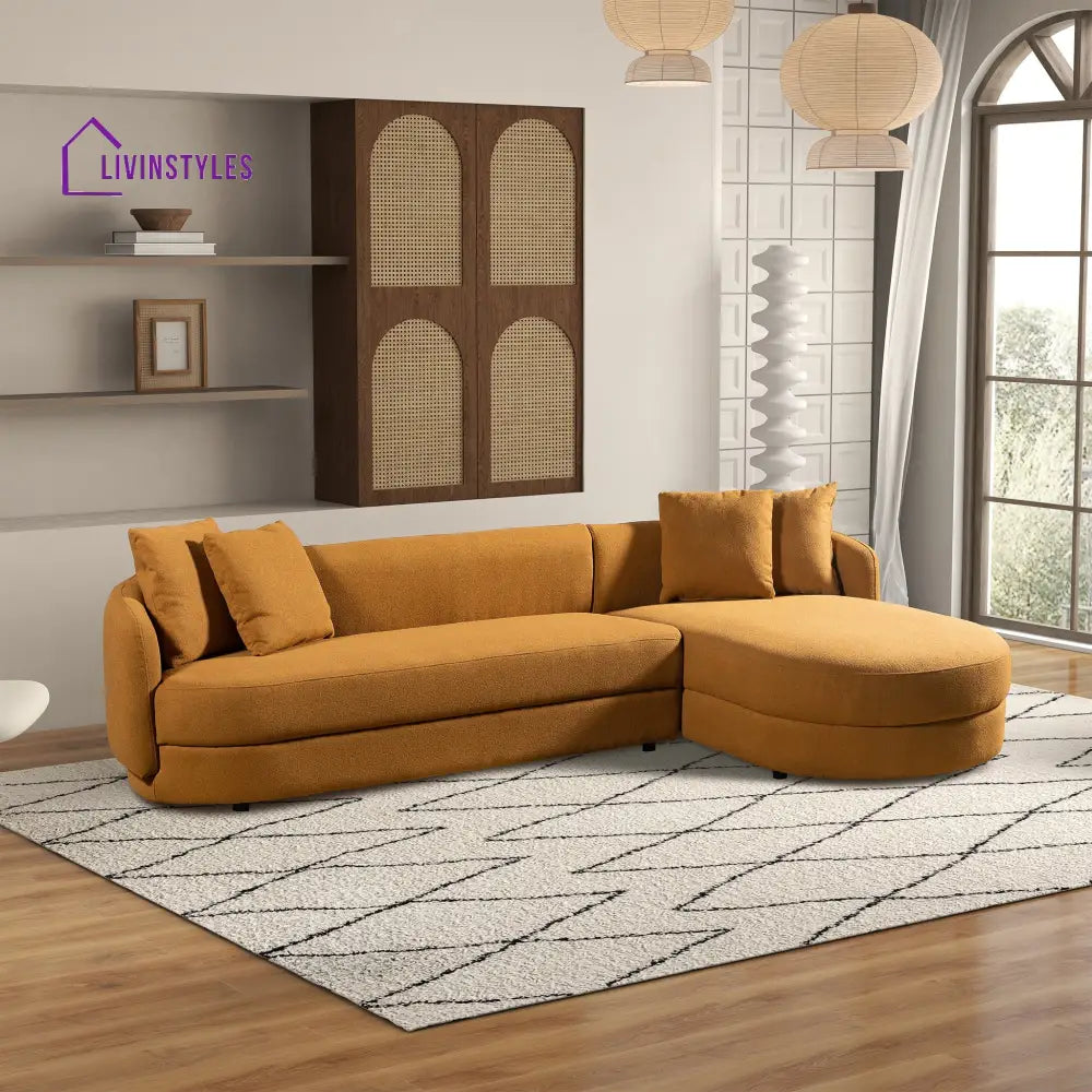 Kartik Yellow L Shaped Fabric Sofa For Living Room