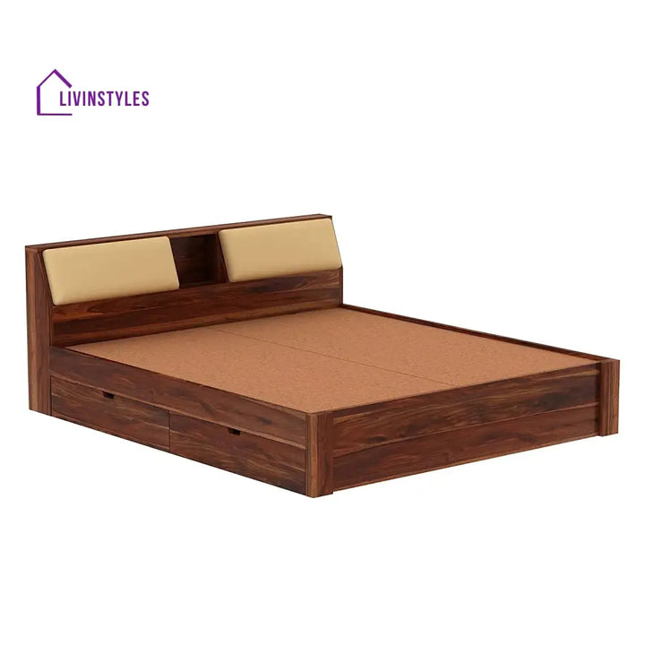 Karuna Solid Sheesham Wood Bed With Four Drawers (King Size Honey Finish)