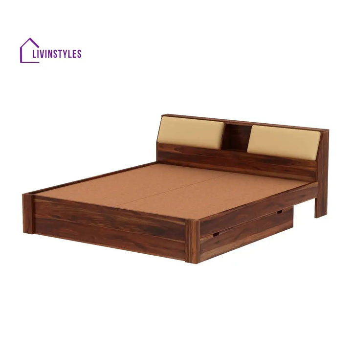 Karuna Solid Sheesham Wood Bed With Two Drawers (King Size Honey Finish)