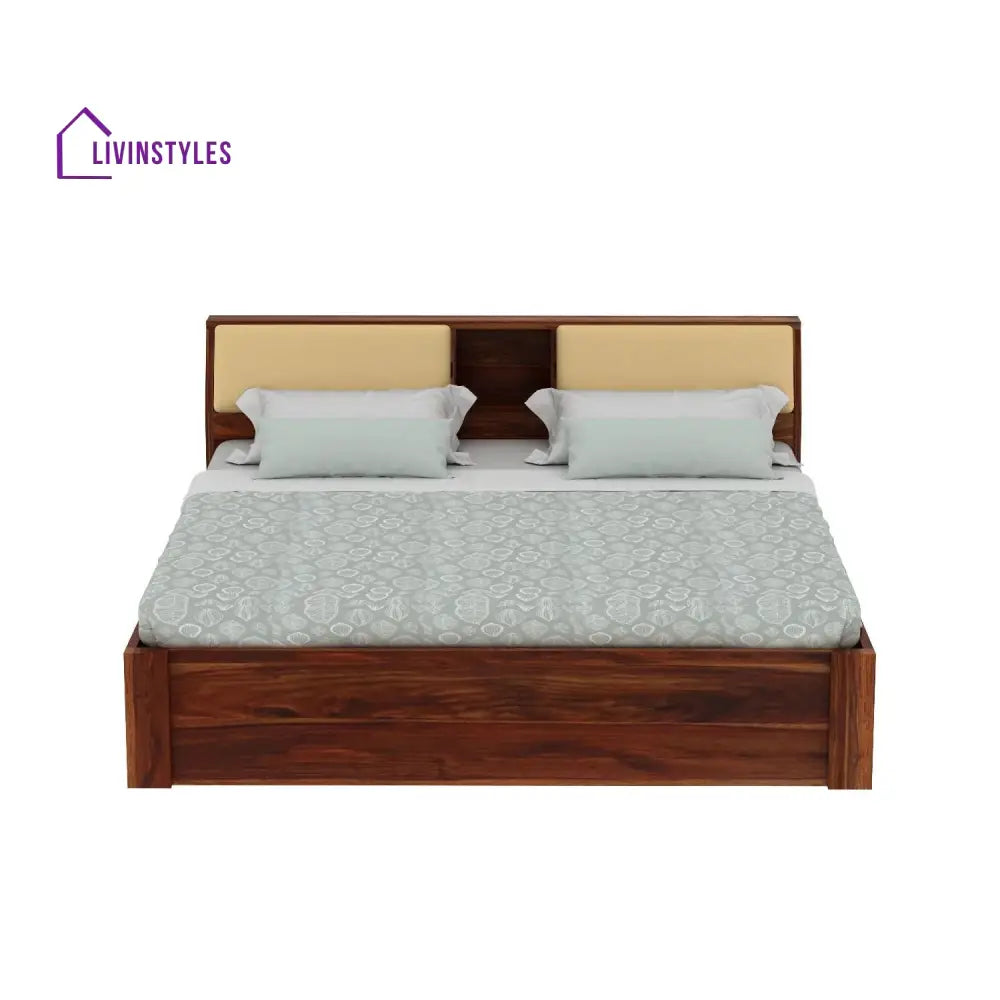 Karuna Solid Sheesham Wood Bed With Two Drawers (King Size Honey Finish)