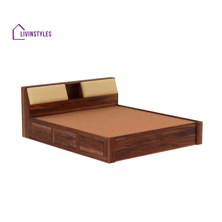 Karuna Solid Sheesham Wood Hydraulic Bed With Box Storage (King Size Honey Finish)