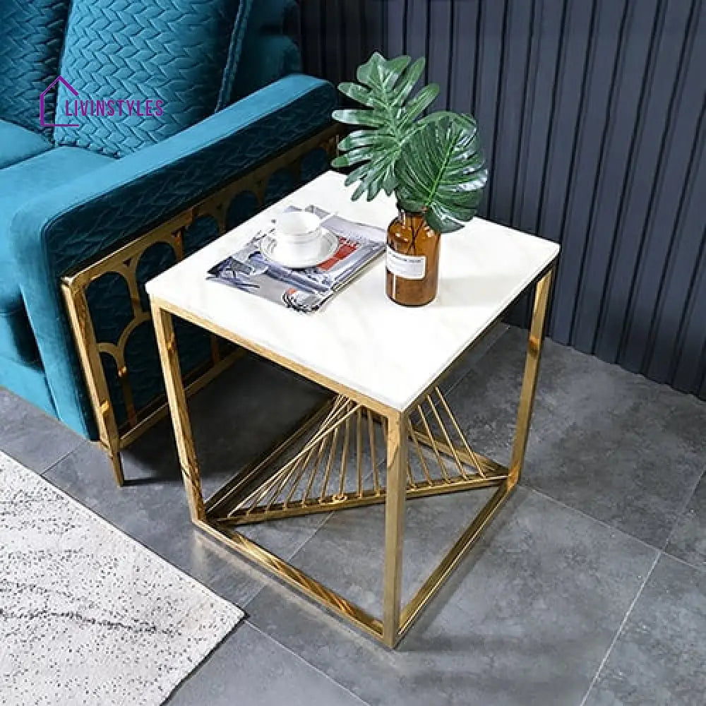 Kavin Metal Side Table With Marble Top