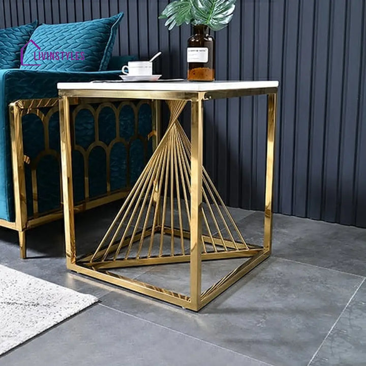 Kavin Metal Side Table With Marble Top