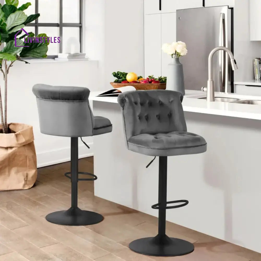 Grey Color Cellan Swiel Adjustable Bar Stool Set Of-2