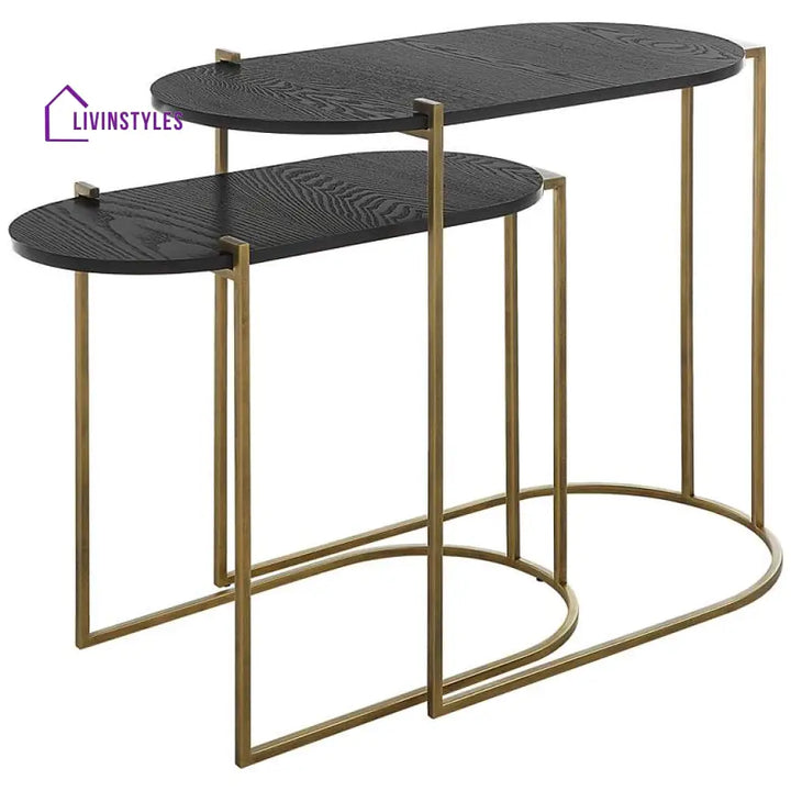 Kavya Metal Side Table For Living Room | Marble Top - Set Of 2