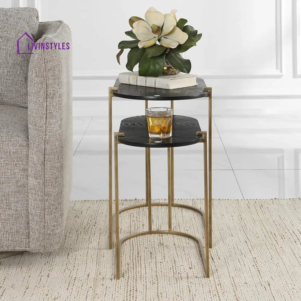 Kavya Metal Side Table For Living Room | Marble Top - Set Of 2