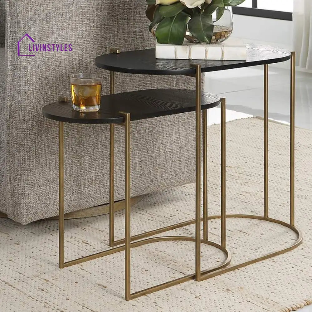 Kavya Metal Side Table For Living Room | Marble Top - Set Of 2