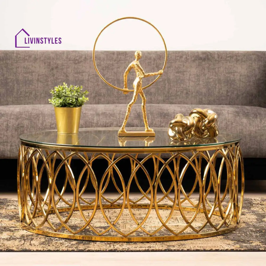 Kavya Stainless Steel Coffee Table With Glass Top