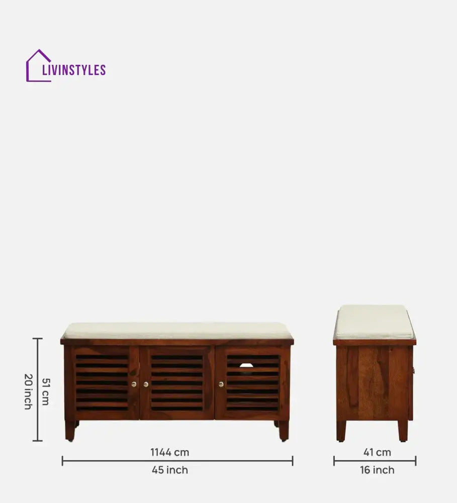 Kelty Sheesham Wood Shoe Rack With Seating In Honey Oak Finish