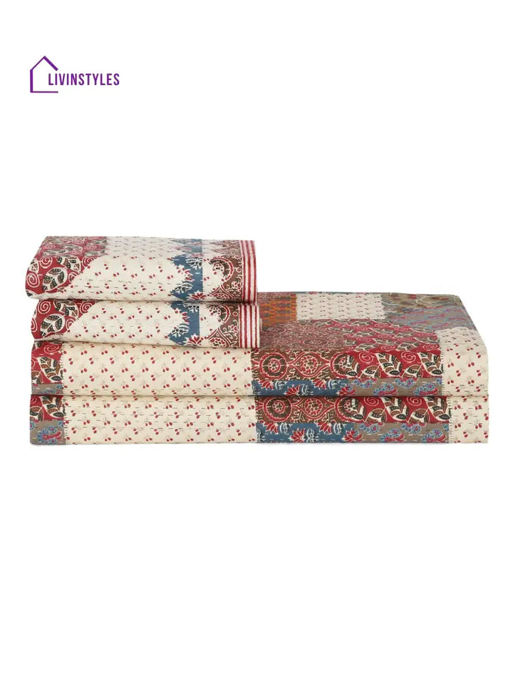 King Size Geometric Print Cotton Bed Sheet With 2 Pillow Covers