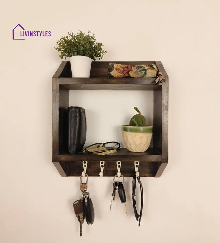 Kingston Wooden Wall Shelf Organiser With Key Holders