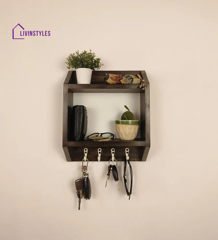 Kingston Wooden Wall Shelf Organiser With Key Holders