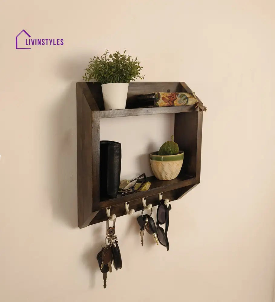 Kingston Wooden Wall Shelf Organiser With Key Holders