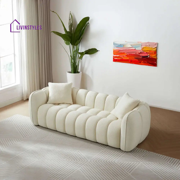 Krishna Cream Three Seater Sofa For Living Room