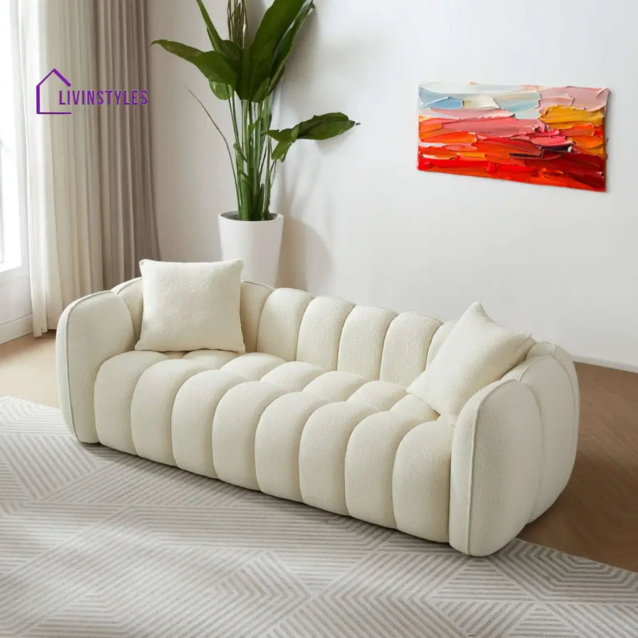 Krishna Cream Three Seater Sofa For Living Room