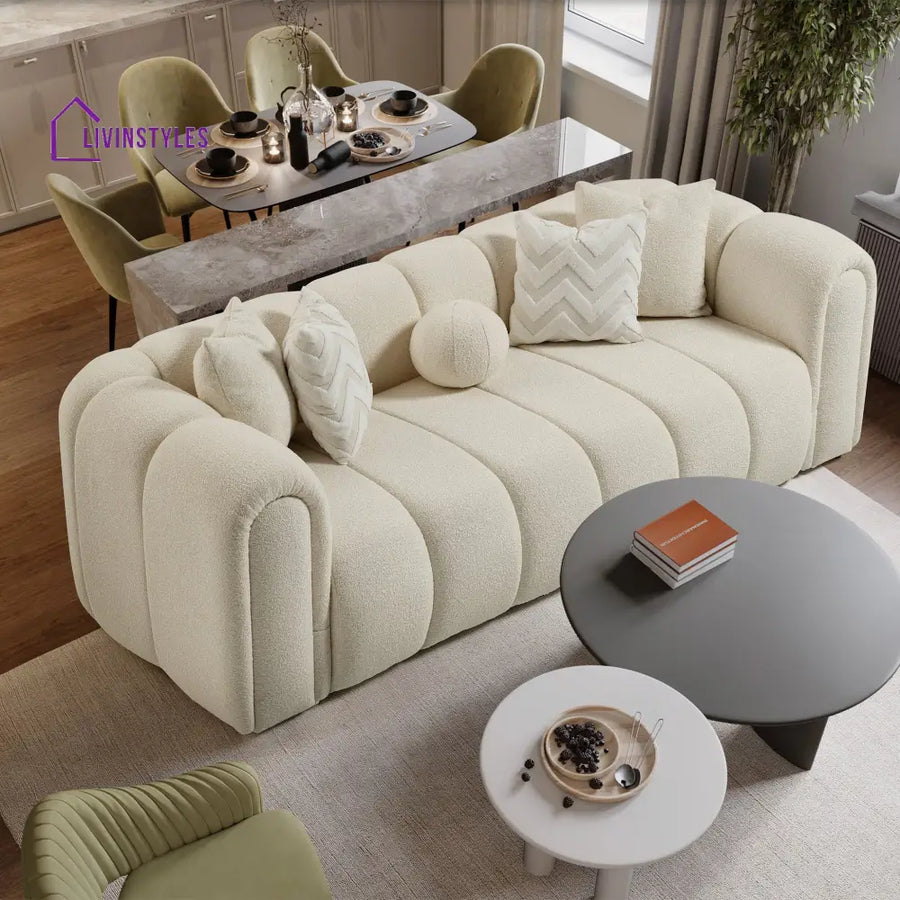 Krishna Ivory Three Seater Sofa For Living Room