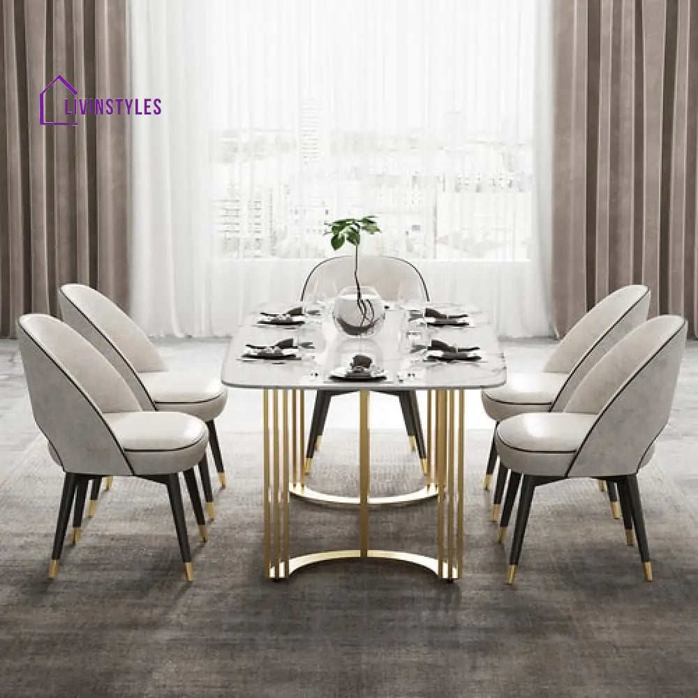 Krit Stainless Steel With Pvd Coated Dining Table Set Marble Top