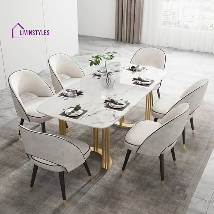 Krit Stainless Steel With Pvd Coated Dining Table Set Marble Top