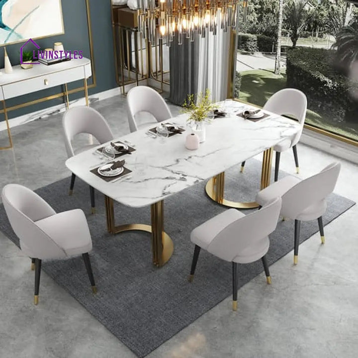 Krit Stainless Steel With Pvd Coated Dining Table Set Marble Top